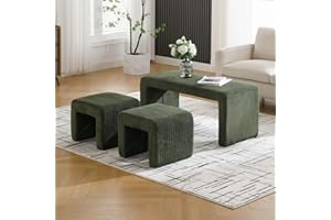 Chairus Banco Dormitorio Tapizado de Pana Con 2 Taburetes de Salón Pequeños - Moderno Banco de Cama y Entrada Montable para Hogar/Sala de Estar, Verde