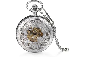 Lancardo Orologio da Tasca Meccanico Manuale Quadrante Digitale per Uomo Donna con Catena, Modello Traforato Vintage Argento Regalo Perfetto