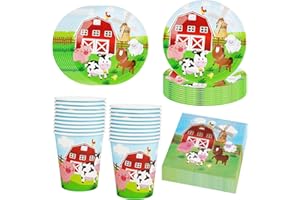 AINIUNIU Bauernhof Geburtstag Deko Partygeschirr für 20 Gäste, Bauernhof Tier Deko Geschirr, Pappteller Pappbecher Servietten, Nutztiere Party Dekorationen Mädchen Junge, Accessoires für Kindergeburtstage