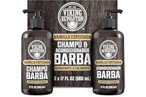 Viking Revolution Juego de Champú y Acondicionador de Barba con Aceites de Argán y Jojoba - Champú Barba Hombre que Suaviza, Alisa y Fortalece el Crecimiento - Vanilla Especiada 2x500 ml