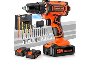ACMAKER Cordless Drill, 20V Drill Set, 2 Batteries 2000mAh, Electric Screwdriver, 42Nm Electric Power Drill Driver, 25+1 Torque, 2 Speed, LED Light, 24 Accessories,Combi Drill for Home & DIY Project