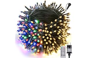 ‎JOOMER Joomer Lichterkette Außen, 20M 200LED Warmweiß und Bunt Weihnachtsbaum Lichterkette Strom mit Fernbedienung, Dimmbar Farbwechsel Weihnachtsbeleuchtung für Innen Outdoor Weihnachten Party