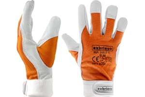 EXBRIECO Rękawice Ogrodowe i Robocze ze Skóry, Odporne na Kolce, Regulowane na Rzep - 1, 3, 6 lub 12 Par