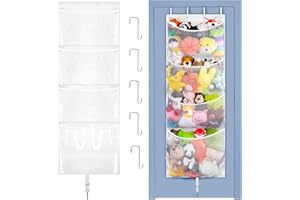 WOODOULOGY Contenitore per animali di peluche da appendere, grande organizer per giocattoli di peluche con gancio in metallo, idea per asilo nido, borsa a rete per bambole e orsi, per camera dei