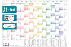 ‎HÄFFT Häfft® Wipe-Clean Wall Calendar 2026 Large: 89 x 63 cm (Larger than A1) Rolled, 15 Months: Nov 2025 - Jan 2027, Wall Planner "Rainbow" Sustainable and Climate Friendly