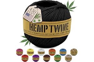 BEAN PRODUCTS Hemp Twine for Gardening - Twine for Crafts - Organic Natural Hemp String for Jewelry Making - Strong Durable Cord for Decoration, Macrame + Cooking - 1MM, 100G/430 Ft. - 20 lb. Test Strength - Black