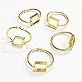 Excellentcrafts Collet Square Ring, Plain Bezel Cup Round Open Blank Ring, Setting for Making Ring DIY Jewelry Supplies 10mm - Pack of 5 Pcs (Gold)