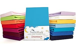 NATUREMARK 2er Sparpack Kinder Spannbettlaken Jersey 100% Baumwolle für Kinderbettmatratzen ÖKO Tex Geprüft- Gr. 70 x 140 cm, Türkis / Ocean