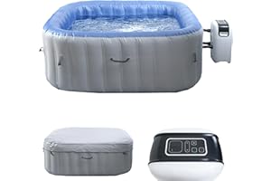 Mendler Whirlpool HWC-N97, 5 Personen, In-/Outdoor heizbar aufblasbar Pumpe PVC laminiert, eckig 180cm grau-blau