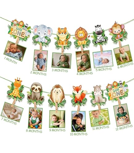 Festone Ghirlanda Foto 12 Mesi per Primo Anno, Striscione Fotografico Bambini, Decorazioni e Addobbi per Compleanno, Bimbo Bimba