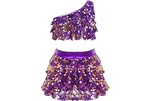 inhzoy Kinder Mädchen Tanz Outfit Zweiteiler Glitzer Ballett Tanzanzug Pailletten Weste Top Und Rock Shorts Performance Gymnastik Karneval Kostüm