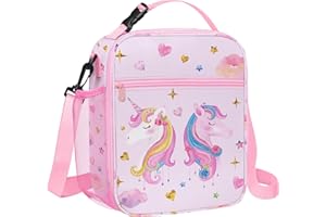 Clastyle Princess Insulated Kids Lunch Bag Large Thermal Cooler Bag for Girl Picnic School Lunch Box Tote,Pink Unicorn Heart