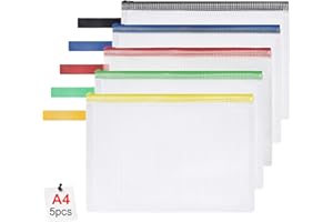 OFFCUP Plastic Wallets A4, 5PCS Zip Lock Bags Document Wallet File Zipper Bags File Folder Document Folders Plastic Pockets Zipper File Wallet for School Office Homework Storage Bag Travel