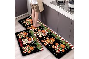 LIBRNTY 2 pezzi Tappetini da Cucina,Tappeto di natale,Tappeto passatoia Cucina Lavabile,Impermeabile,Resistente all'olio Durevole Tappetino zerbino Lavabile,per interni,40 * 60cm+40 * 120cm
