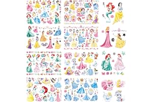 YUYAN Princess Temporary Tattoos for Kids Girls Women Adult Party Favors Birthday decoration (8 Princess Temporary Tattoo Sheets) …