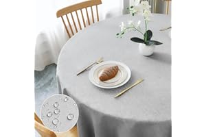 AooHome Tischdecke Rund Φ120cm, Hellgrau Leinen-Optik Tischdecken Abwaschbar Tischtuch aus Polyester Wasserabweisend mit Lotuseffekt, Dauerhaft Kratzfest für Wohnzimmer, Esszimmer, Balkon, Garten