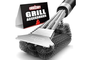 GRILLART Grill Brush and Scraper with Deluxe Handle, Safe Wire Grill Brush BBQ Cleaning Brush Grill Grate Cleaner for Gas Infrared Charcoal Porcelain Grills, BR-8529