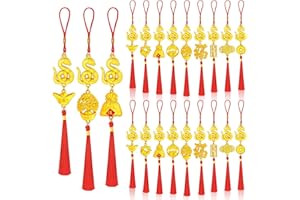 JULMELON 20PCS Chinese New Year Decorations 2025 Year of The Snake Gold Feng Shui Hanging Pendants Chinese Knot Good Lucky Ornaments for Car Spring Festival Lunar New Year Wealth Fortune Success