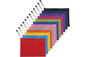 Bekecidi 12 Bolsas Archivo con Cremallera A5, Impermeables Portacargas de Documentos con Cremallera, Bolsillos para Archivos, Bolsas de Almacenamiento con Cierre de Cremallera