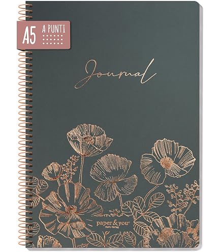paper&you® Dotted Journal punteggiato A5 con elastico [Blue Daisy] 156 pagine - taccuino a punti, diario - sostenibile e climaticamente neutrale