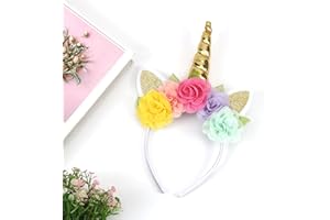 Capaneus Einhorn Haarreif, Haarreif Einhorn mit Ohren Blumen, Einhorn Haarreif Kinder Damen, Haarschmuck Einhorn für Kinder Damen Karneval Fasching Geburtstag Halloween Accessoires