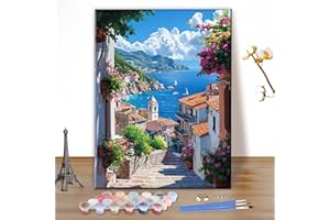 MEIYUDA Pintar por Numeros Adultos Paisaje Urbano, DIY Cuadro al óleo con Números para, Kit de Pintura al óleo Digital para Adultos de Lienzo, Decoración para el Hogar 30x40cm(sin marco)