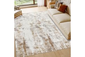 Famibay Alfombras Salón Grande 200x290cm Beige Marrón Alfombras de Habitación Lavables Alfombra Dormitorio Pelo Corto Suave Abstracta Moderna Antideslizante para Salón Dormitorio Comedor