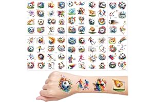 FATLBSEV Football Tatouage Ephemere, 10 Feuilles Aquarelle Foot Tatouages Temporaires Enfant, Anniversaire Cadeaux pour Enfants, Fournitures de Fête D'enfants, Sachet Surprise Rempli de Cônes