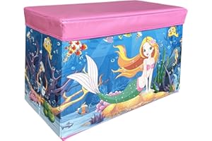 MISHMASH Large Storage Box With Lid – Children/Toddler/Baby Toy Storage Chest – Collapsible Toy Trunk – Multipurpose Storage Unit in 7 Cute Styles (Mermaid)