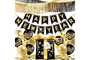 YBwanli Silvester Deko 2025, Schwarz Gold Neujahr Deko 2025,Happy New Year Banner,2025 Folienballon Konfetti Luftballons, Glitzer Vorhänge, Silvester-Party-Deko-Set 2025