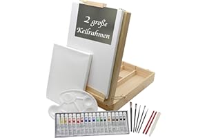 PAINTERSISTERS Meister Riva Mallette d’artiste de 35 pièces avec chevalet de table XL + peinture acrylique, pinceaux + châssis