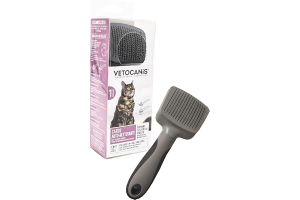 Vétocanis - Brosse Carde pour Chat - Toilettage Rétractable et Autonettoyant - Hygiène et Santé - Nettoyage Efficace des Poils Morts - Conception Ergonomique
