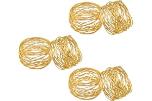 SKAVIJ Indian Handmade Round Metal Mesh Napkin Rings Set of 6 for Dining Parties New Year, Christmas, Everyday Use Serviette Holder (Gold)