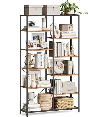 COSTWAY Set van 2 geometrische boekenkast, kantoorrek met open houten