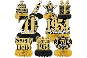 YOMOVER 70 Geburtstag Deko-9Stück Geburtstagsdeko Frauen Mann Deko 70 Geburtstag Frau Man Schwarz und Goldfarben 70 Geburtstag Tischdeko Frau Waben Vintage 1954 Tischdeko Geburtstag Mann Frau