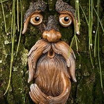 Décor Visage De Vieil Homme Pour Arbre - Sculpture Jardin Féérique, Résine, Luminescent