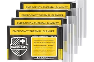 Swiss Safe Emergency Mylar Thermal Blankets (4-Pack) + Bonus Signature Gold Foil Space Blanket: Designed for NASA, Outdoors, Hiking, Survival, Marathons Or First Aid
