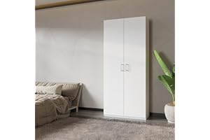 Forte Home Nook Armadio 90 moderno con 2 ante, camera da letto, in legno, bianco, 88,9 cm di larghezza x 210,5 cm di altezza x 42 cm di profondità
