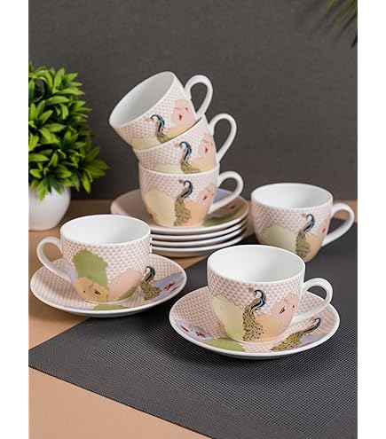 JCPL Fine Ceramic Printed Cup & Saucer Set of 12 (6 Cups + 6