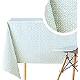 KP HOME PVC Wipe Clean Table Cloth Rectangular 250x140 cm / 98x55 In - Wipeable Tablecloth up to 8 Seats - Waterproof Vinyl Oilcloth Geometric with Floral Pattern in Duck Egg Blue Tone