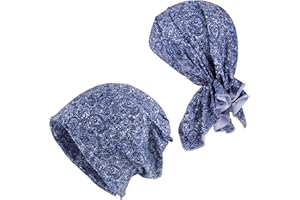 KAKU NANU Pack of 2 Beanie Damen, Exquisit Gedruckt Mütze Damen Zwanglos Turban Damen Beanie Mütze, Einheitsgröße für 55-62 cm Kopfumfang