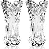 Kurtzy Jarrones Decorativos Modernos Altos (Pack de 2) 24,5 cm Florero Cristal Transparente Cilindro Melodia Set Jarrones Cri