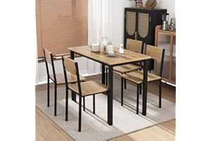 KU Syang Small Dining Table and 4 Chairs, Dining Table and Chairs Set 4 Piece Dining Room Sets, Dining Table of 105 x 60 x 76cm, 4 Chairs of 36 x 36 x 80cm, Walnut Brown