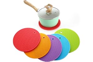 Silicone Trivet, Giftorld 5 PCS Trivet Mat, Hot Pads, Heat Resistant Coasters,Cup Insulation Mat, Tableware Insulation Pad Potholders, Non-slip Mat, Flexible (5 PCS - Round)