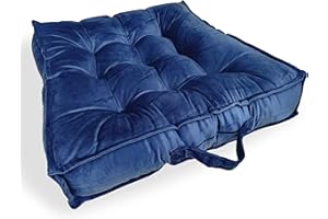 Meishida Cojín Suelo Grande, Cojín para Sillón de Jardín en Tela Terciopelo Suave, Asiento Suelo Relleno de Fibra Hueca Ideal para Exterior e Interior - 60 x 60 x 10cm (Azul)