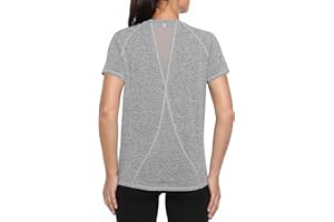 Gyabnw T-Shirt de Sport pour Femme, Haut de Sport, Dos en Maille, Coupe Ample, Haut de Course, de Yoga, léger, évacuant l'humidité, col Rond, Manches Courtes pour Dames