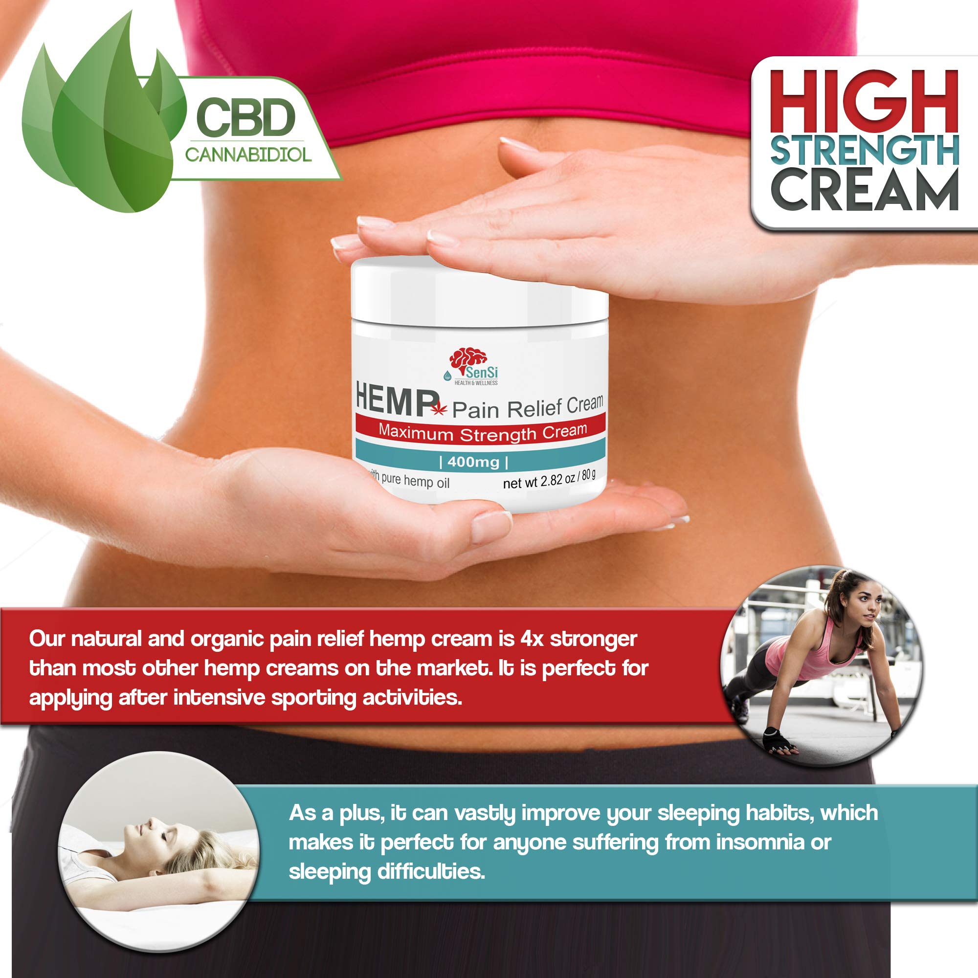 SensiNaturalHempOilCream400mgRelievesMuscleJointPainAches