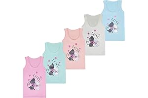 LOREZA ® 5 Cannottiera da Bambina in Cotone Canotta Intima Vari Disegni Intimo 2-15 Anni