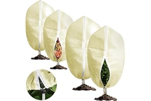 Chumix Pack de 4Voile Hivernage Plante Exterieur, Respirable 70 g/m², Voile d Hivernage pour Plantes Exterieur Fermeture Éclair et Cordon de Serrage, Beige 60x80cm 2pcs + 80x120cm 2pcs