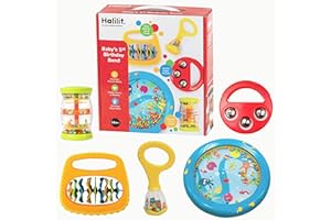Halilit Baby's First Birthday Band Musical Instrument Gift Set. Includes Ocean Drum, Baby Maraca, Ring My Bell, Rainboshaker & Clip Clap. Music Sensory Baby Toy. Suitable for Boys & Girls 12 months +